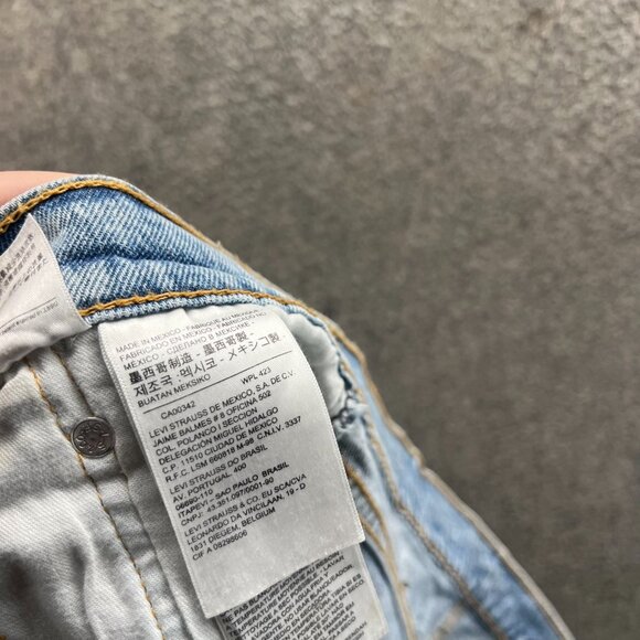 Levi’s 502 Shorts Men 40 Blue Checkered Denim Slim Fit Distressed Bermuda Jorts - Picture 8 of 9